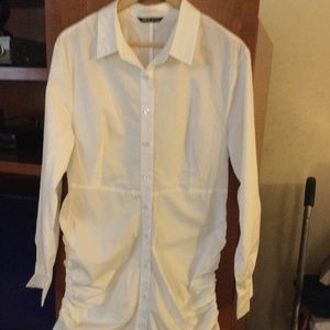 NWOT Shein white button down poplin tunic/ dress with side ruching size XL